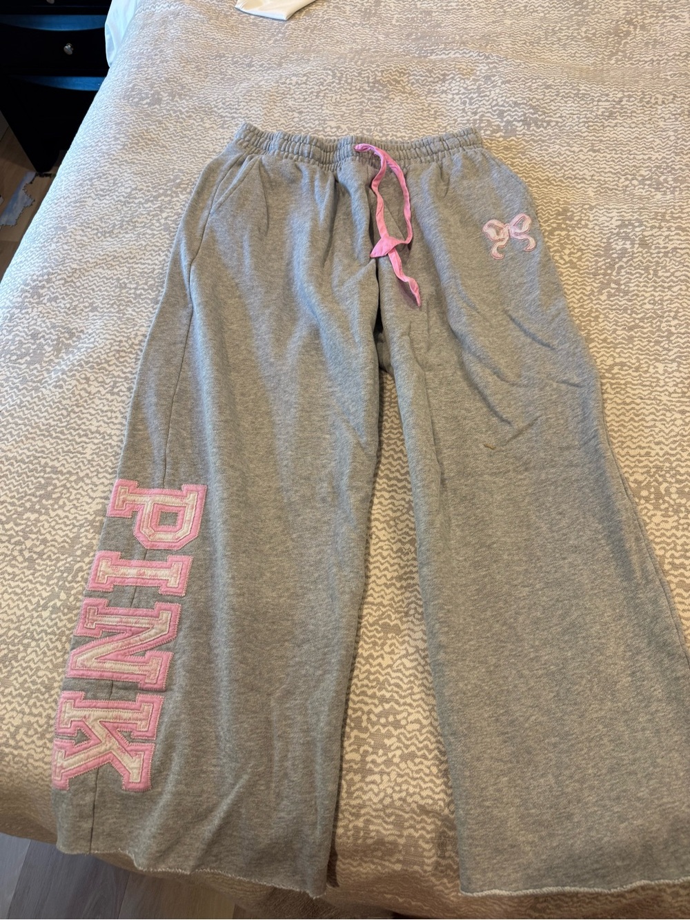 PINK x LoveShackFancy Gray Sweatpants with Pink Logo - Picture 2 of 3